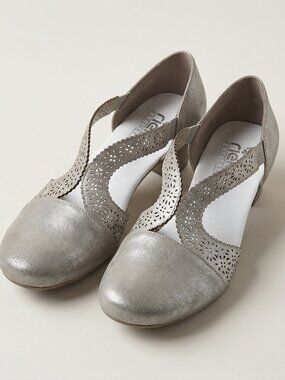 Rieker Mariah Grey Metallic Shoes Women's EU 42 Leather Slip On Comfort Shoe